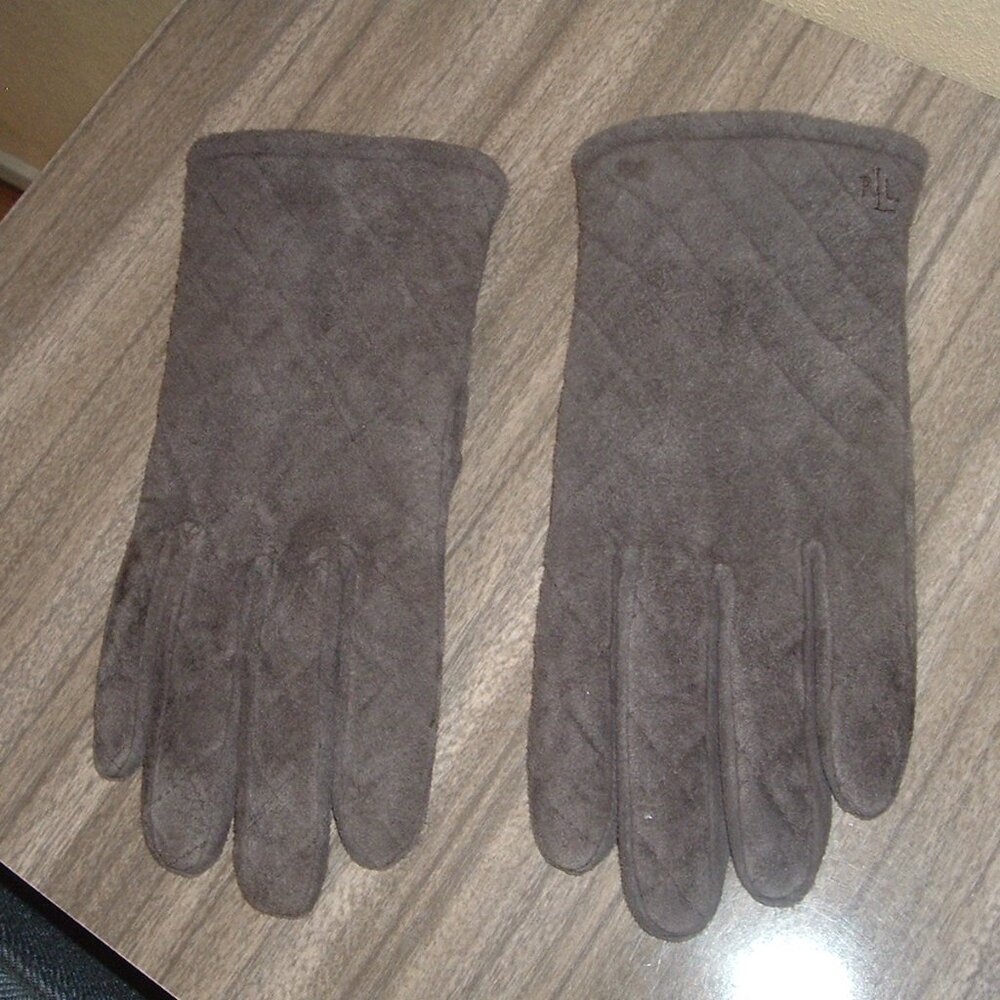 Lauren Ralph Lauren Gloves XL Brown Leather Suede Lined RL Logo